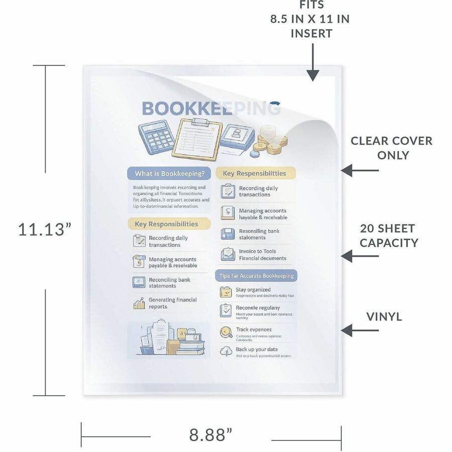 C-Line Letter Report Cover - 8 1/2" x 11" - 20 Sheets Capacity - Vinyl - Clear - 100 / Box