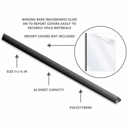 C-Line Slide-on Binding Bars - 11" Height x 0.1" Width x 11" Length - 0.12" Maximum Capacity - Black - 100 / Box