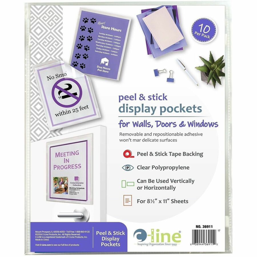 C-Line Letter Top Tab File Folder - 8 1/2" x 11" - Polypropylene - Clear - Peel & Stick - 10 / Pack