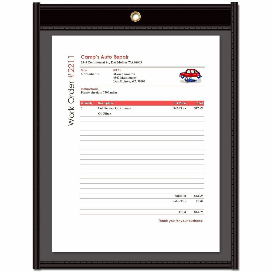 C-Line Letter Vinyl File Pocket - 8 1/2" x 11" - Pressboard, Vinyl, Metal - Clear, Black - Stitched, Reinforced, Heavy D
