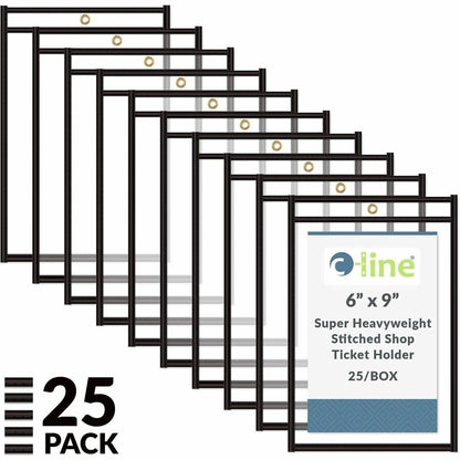 C-Line Stitched Vinyl Shop Ticket Holders - Support 6" x 9" Media - Vinyl - Black, Clear - Sturdy, Heavyweight, Reinforc