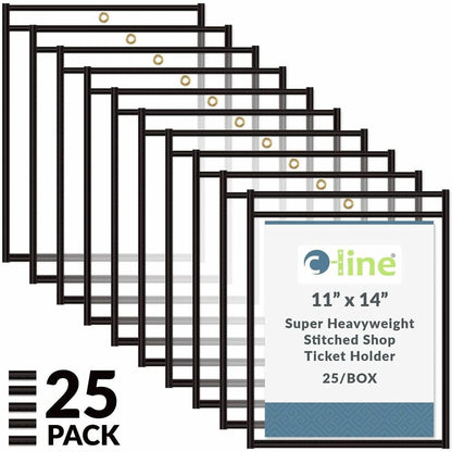 C-Line Stitched Vinyl Shop Ticket Holders - Support 11" x 14" Media - Vinyl - Black, Clear - Sturdy - 25 / Box