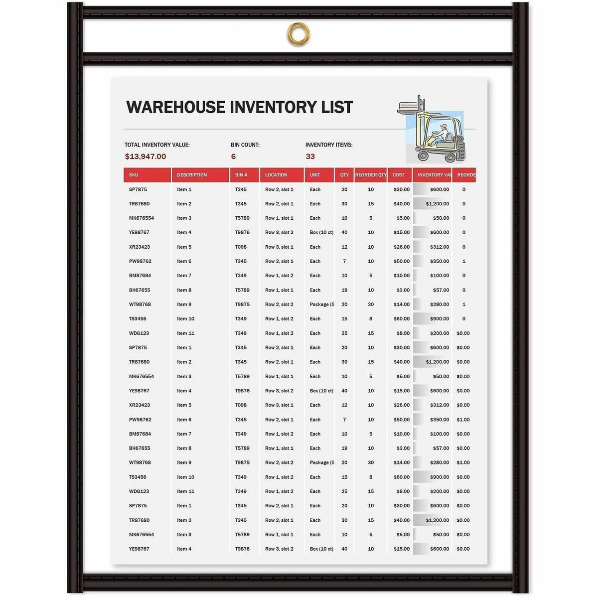 C-Line Stitched Vinyl Shop Ticket Holders - Support 11" x 14" Media - Vinyl - Black, Clear - Sturdy - 25 / Box