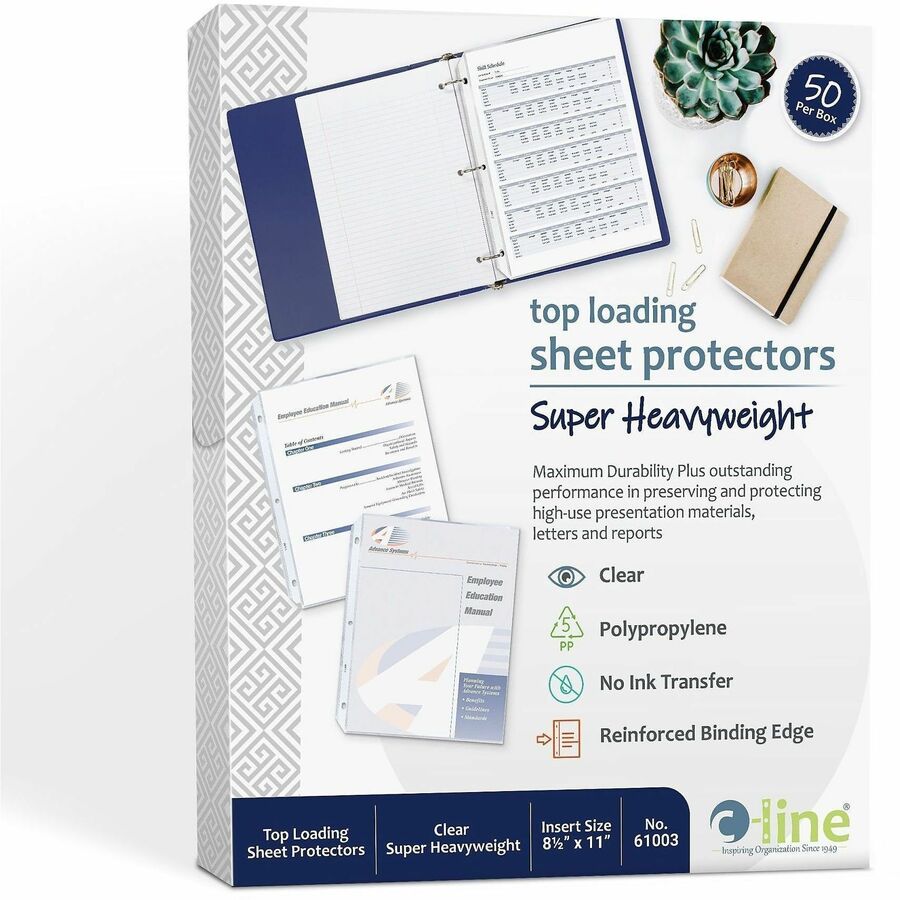 C-Line Poly Top-loading Sheet Protectors - For Letter 8 1/2" x 11" Sheet - 3 x Holes - Ring Binder - Clear - Polypropyle