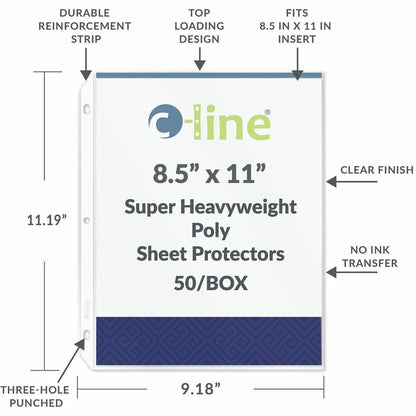 C-Line Poly Top-loading Sheet Protectors - For Letter 8 1/2" x 11" Sheet - 3 x Holes - Ring Binder - Clear - Polypropyle