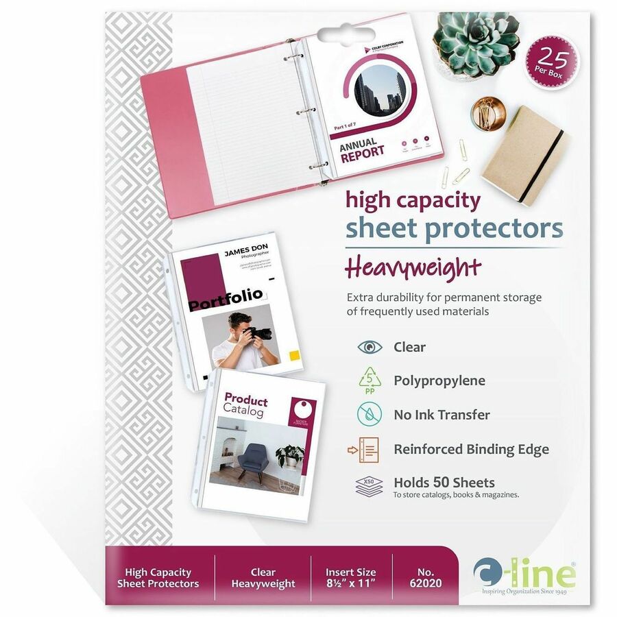C-Line High-Capacity Top-Loading Sheet Protectors - 50 x Sheet Capacity - For Letter 8 1/2" x 11" Sheet - Clear - Polypr