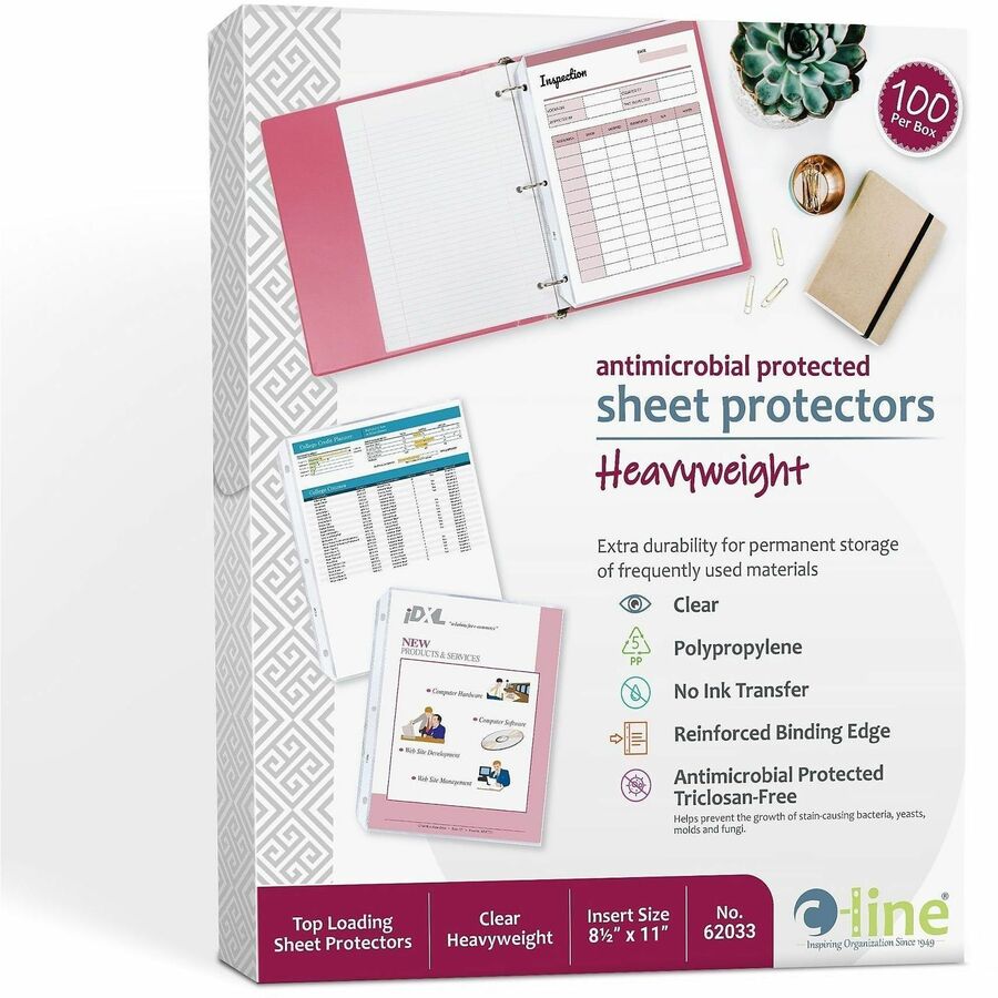 C-Line Heavyweight Top-Loading Sheet Protector - For Letter 8 1/2" x 11" Sheet - 3 x Holes - Ring Binder - Clear - Polyp
