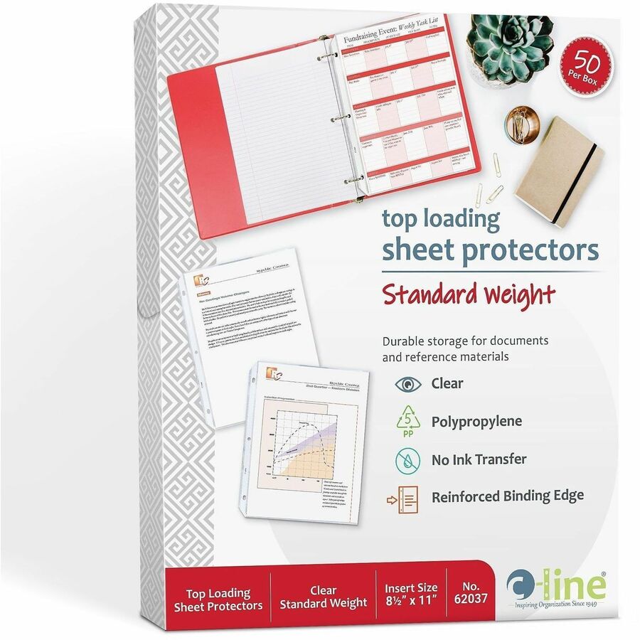 C-Line Poly Top-loading Sheet Protectors - For Letter 8 1/2" x 11" Sheet - 3 x Holes - Ring Binder - Clear - Polypropyle