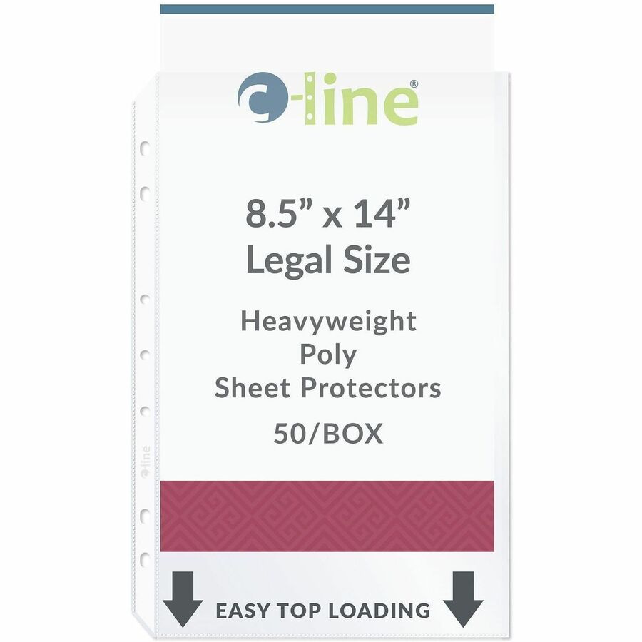 C-Line Legal Size Top Loading Sheet Protectors - For Legal 8 1/2" x 14" Sheet - 4 x Holes - Ring Binder - Clear - Polypr