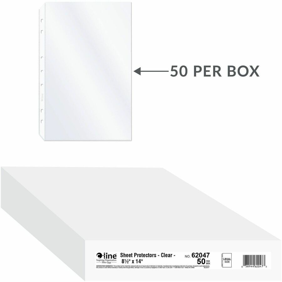 C-Line Legal Size Top Loading Sheet Protectors - For Legal 8 1/2" x 14" Sheet - 4 x Holes - Ring Binder - Clear - Polypr