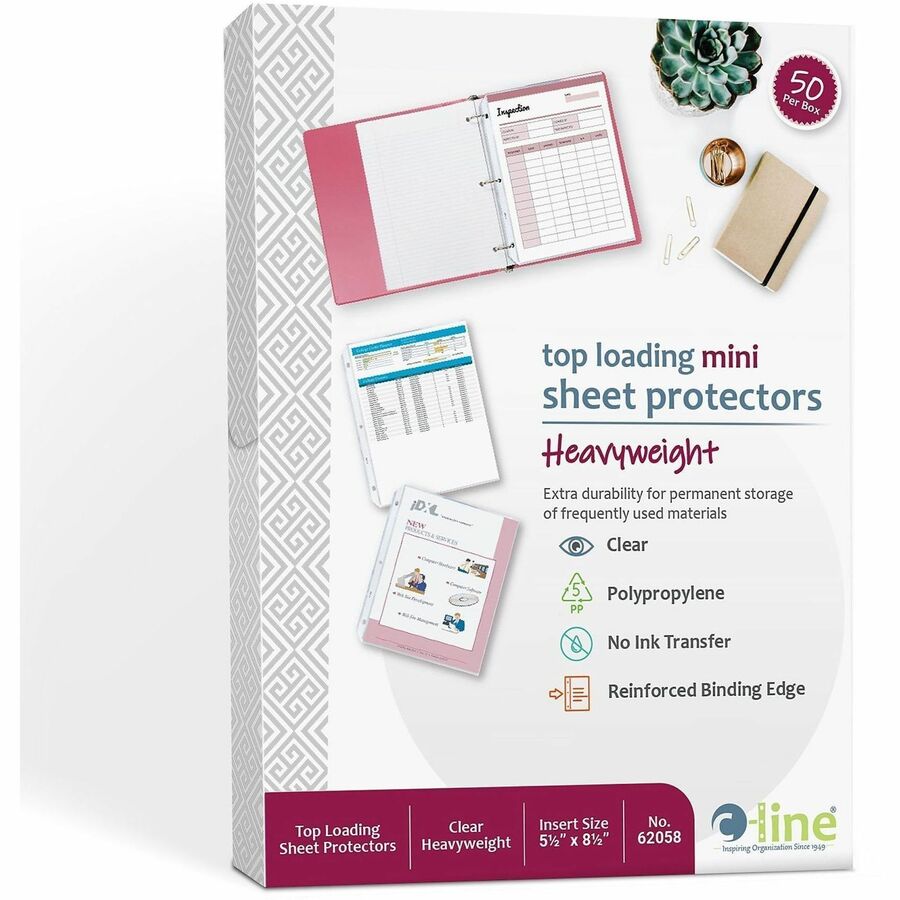 C-Line Top Load Heavyweight Mini Sheet Protectors - For 5 1/2" x 8 1/2" Sheet - 3 x Holes - Ring Binder - Clear - Polypr