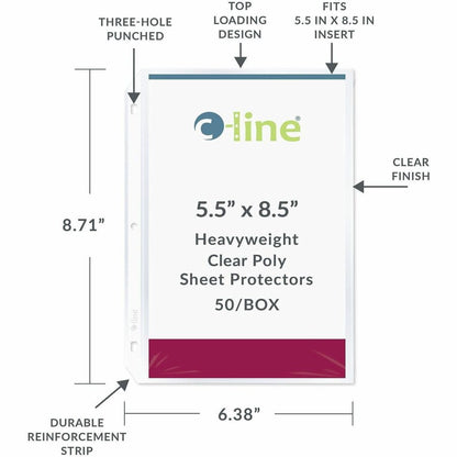 C-Line Top Load Heavyweight Mini Sheet Protectors - For 5 1/2" x 8 1/2" Sheet - 3 x Holes - Ring Binder - Clear - Polypr