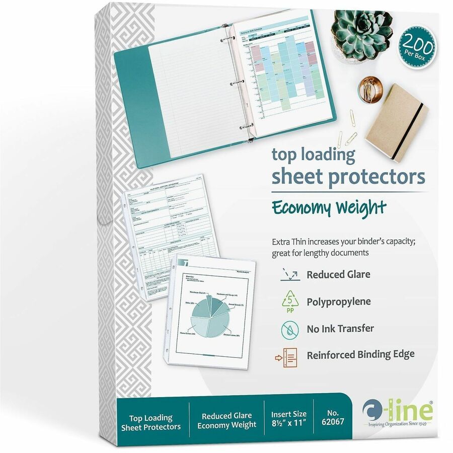 C-Line Poly Top-loading Sheet Protectors - For Letter 8 1/2" x 11" Sheet - 3 x Holes - Ring Binder - Clear - Polypropyle