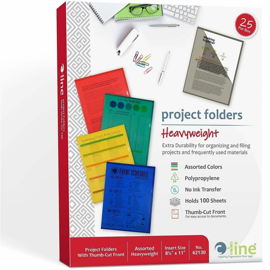 C-Line Letter Project File - 8 1/2" x 11" - Polypropylene - Assorted - Tear Resistant, Static-free, Non-glare, Copy Safe