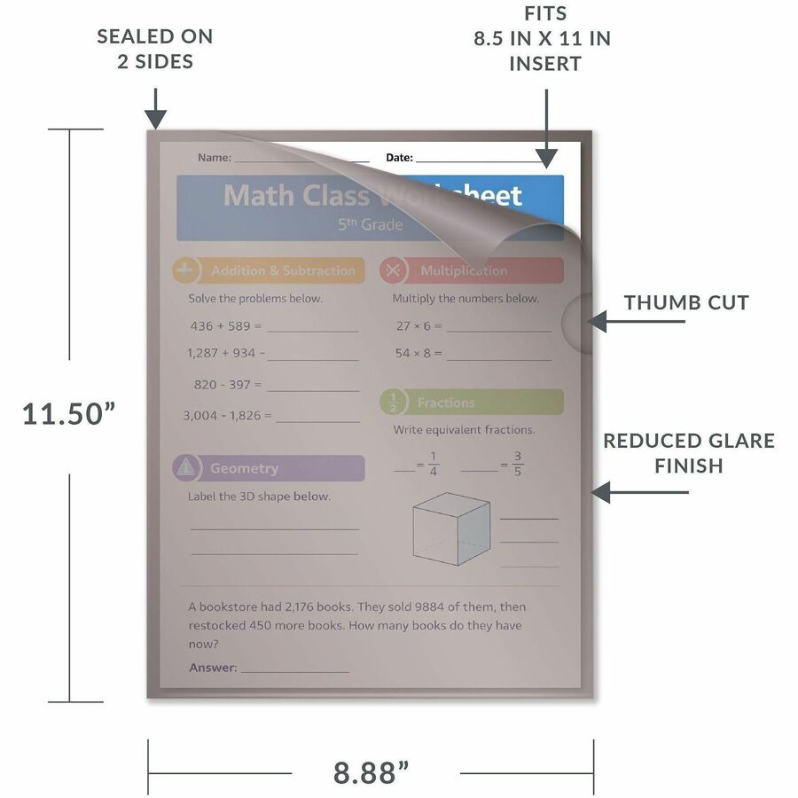 C-Line Letter Project File - 8 1/2" x 11" - Polypropylene - Assorted - Tear Resistant, Static-free, Non-glare, Copy Safe