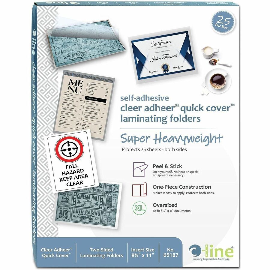 C-Line Cleer-Adheer Laminated Film Covers - Sheet Size Supported: Letter 8.50" Width x 11" Length x 12 mil Thickness - 2