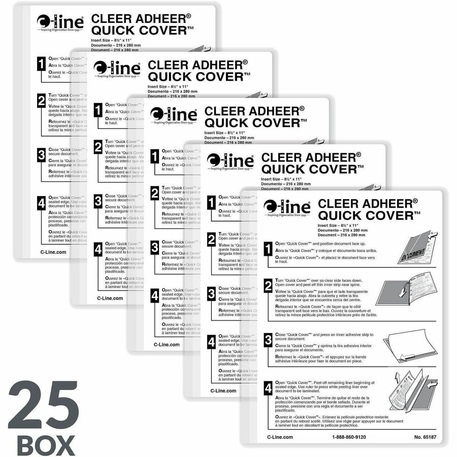 C-Line Cleer-Adheer Laminated Film Covers - Sheet Size Supported: Letter 8.50" Width x 11" Length x 12 mil Thickness - 2