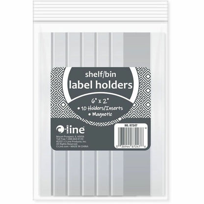 C-Line Magnetic Shelf/Bin Label Holders - 2" Width x 6" Length - Plastic - Clear - 10 / Box