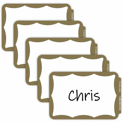 C-Line Self-adhesive Color Border Name Badges - 3 1/2" Width x 2 1/4" Length - Removable Adhesive - Rectangle - Gold - 1