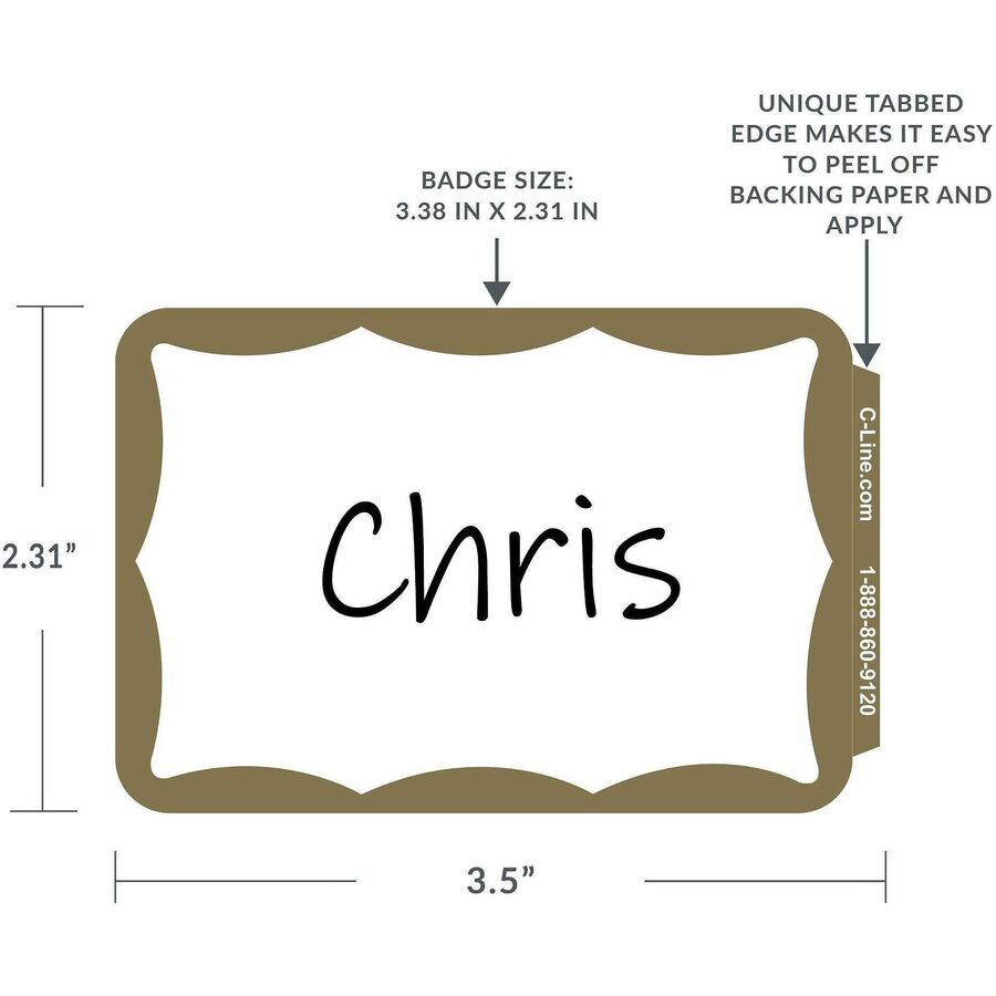 C-Line Self-adhesive Color Border Name Badges - 3 1/2" Width x 2 1/4" Length - Removable Adhesive - Rectangle - Gold - 1