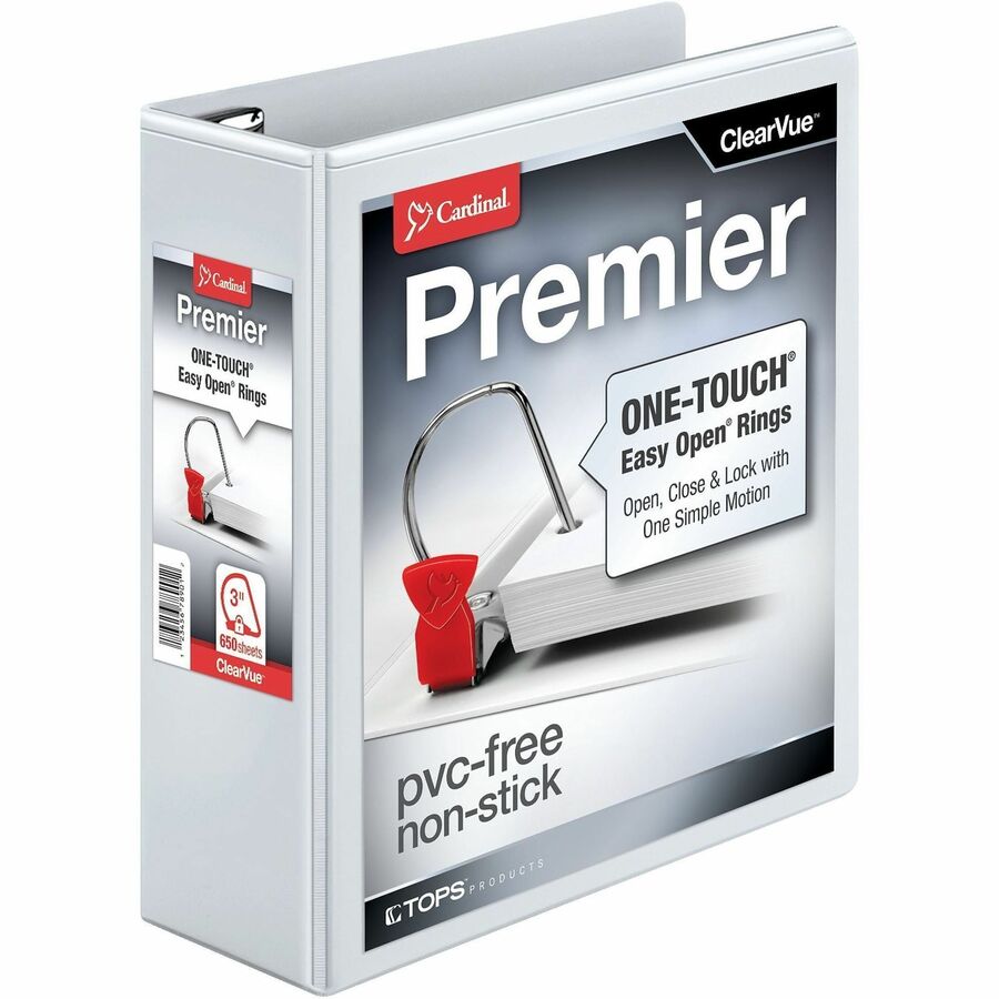 Cardinal® Premier ONE-TOUCH® Easy Open® Locking Slant-D® Rings Binder - 3" Binder Capacity - Letter - 8 1/2" x 11" Sheet