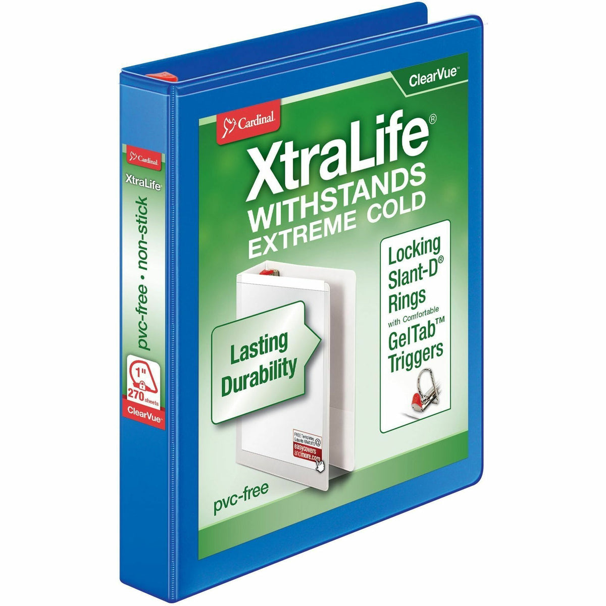 Cardinal® Xtralife ClearVue Locking Slant-D Binder - 1" Binder Capacity - Letter - 8 1/2" x 11" Sheet Size - 270 Sheet C