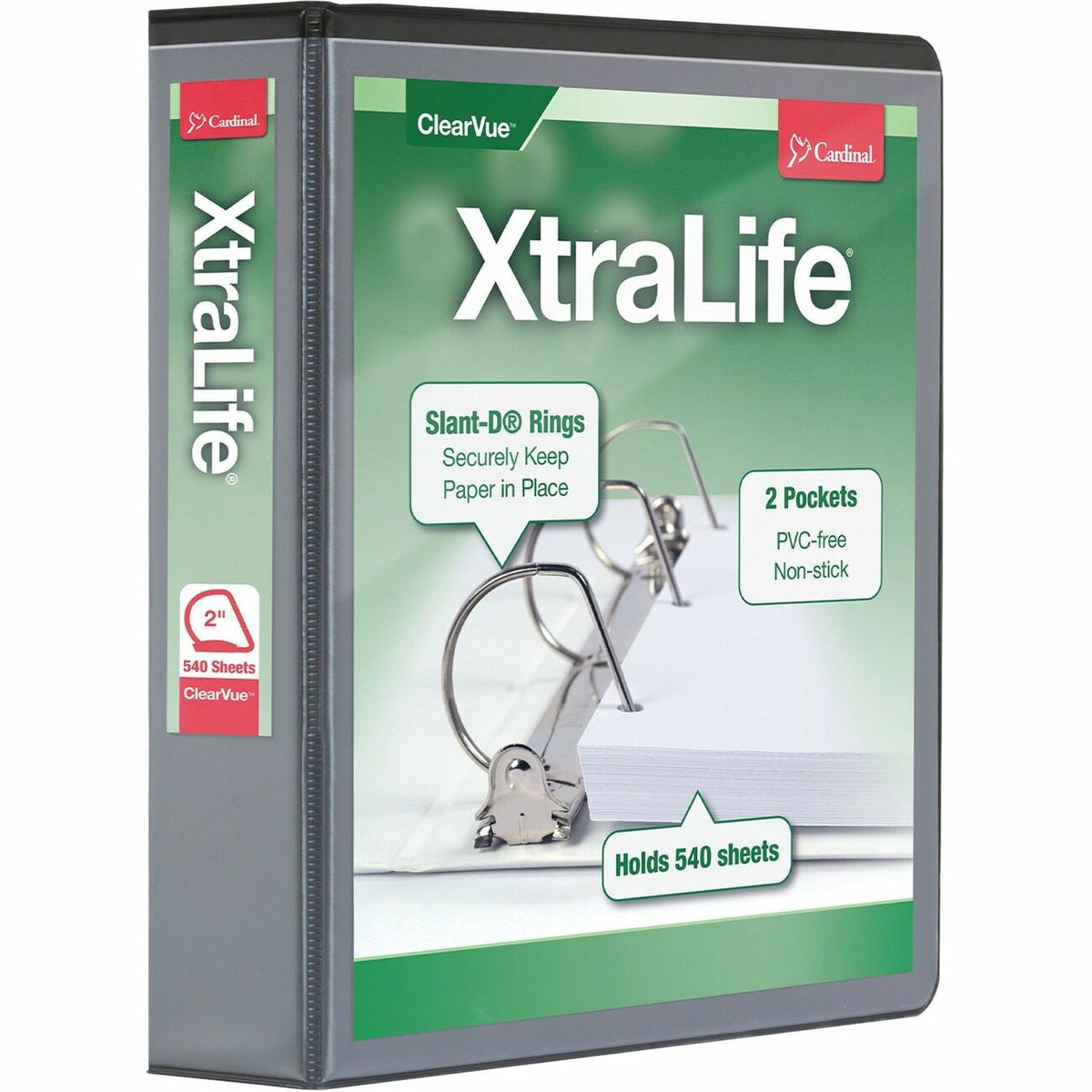 Cardinal® Xtralife ClearVue Locking Slant-D Binder - 2" Binder Capacity - Letter - 8 1/2" x 11" Sheet Size - 540 Sheet C