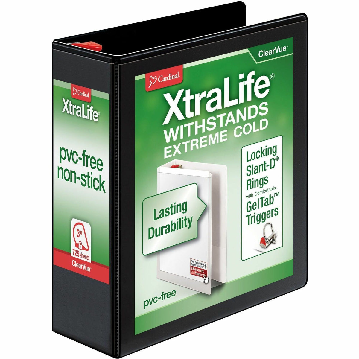 Cardinal® Xtralife ClearVue Locking Slant-D Binder - 3" Binder Capacity - Letter - 8 1/2" x 11" Sheet Size - 725 Sheet C