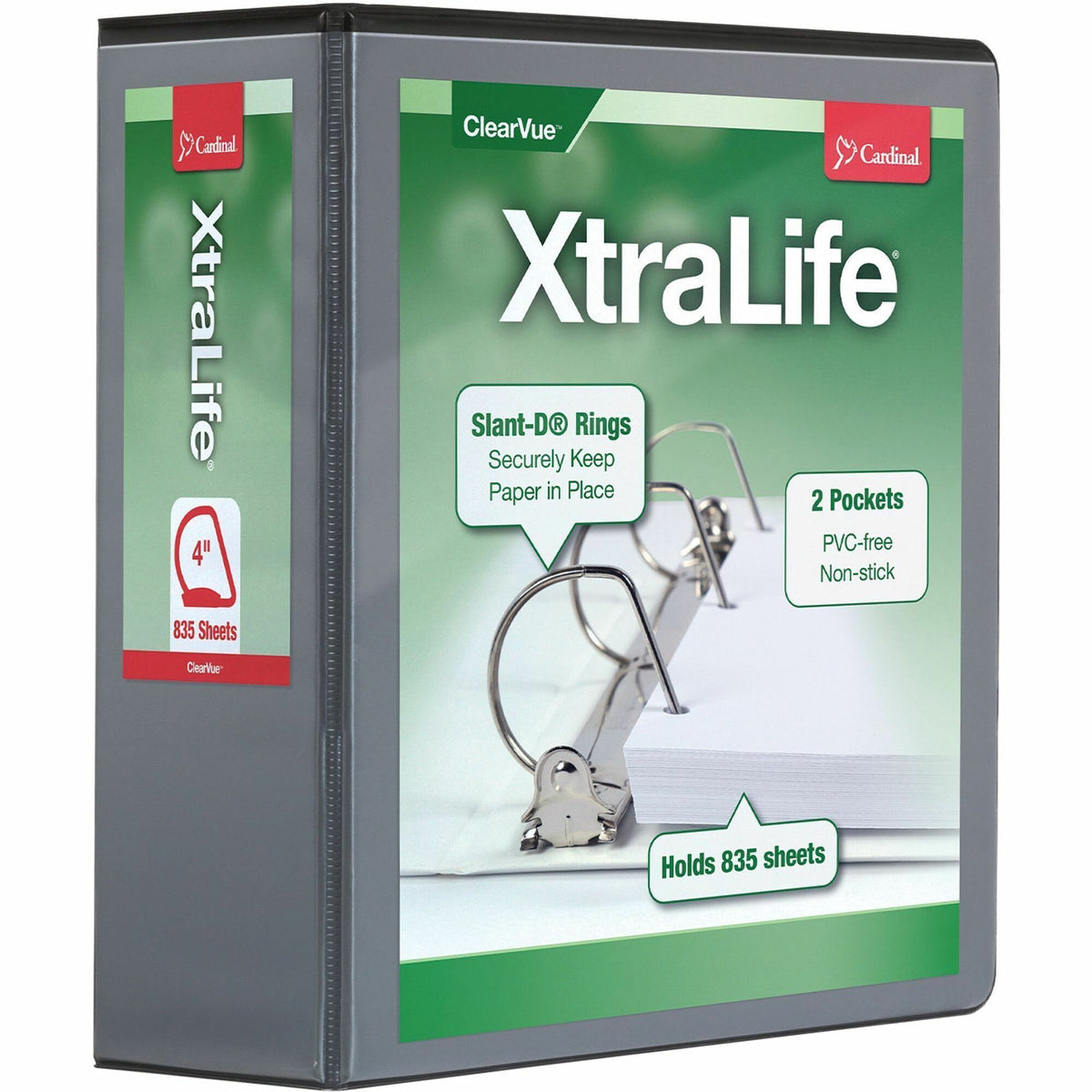 Cardinal® Xtralife ClearVue Locking Slant-D Binder - 4" Binder Capacity - Letter - 8 1/2" x 11" Sheet Size - 890 Sheet C