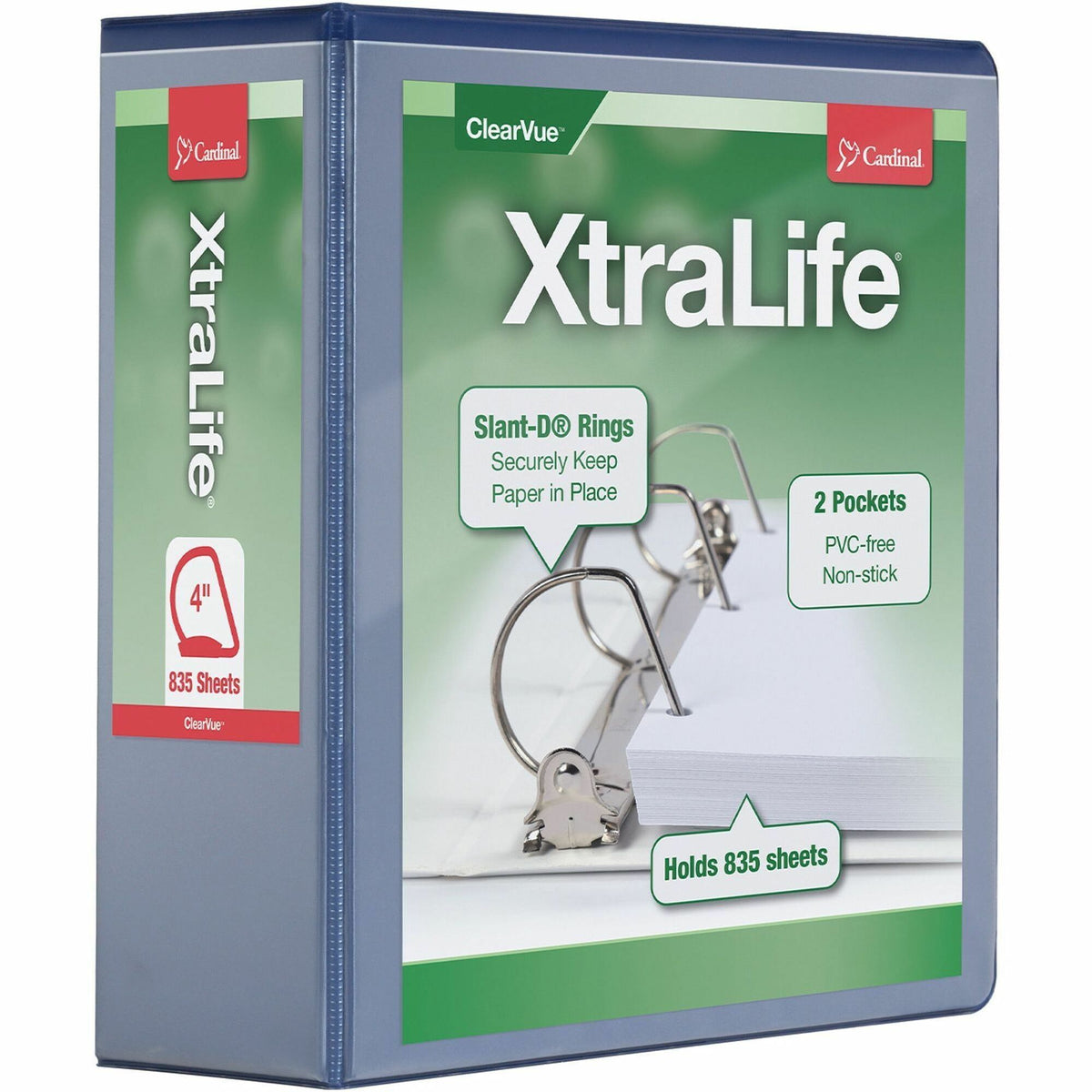 Cardinal® Xtralife ClearVue Locking Slant-D Binder - 4" Binder Capacity - Letter - 8 1/2" x 11" Sheet Size - 890 Sheet C