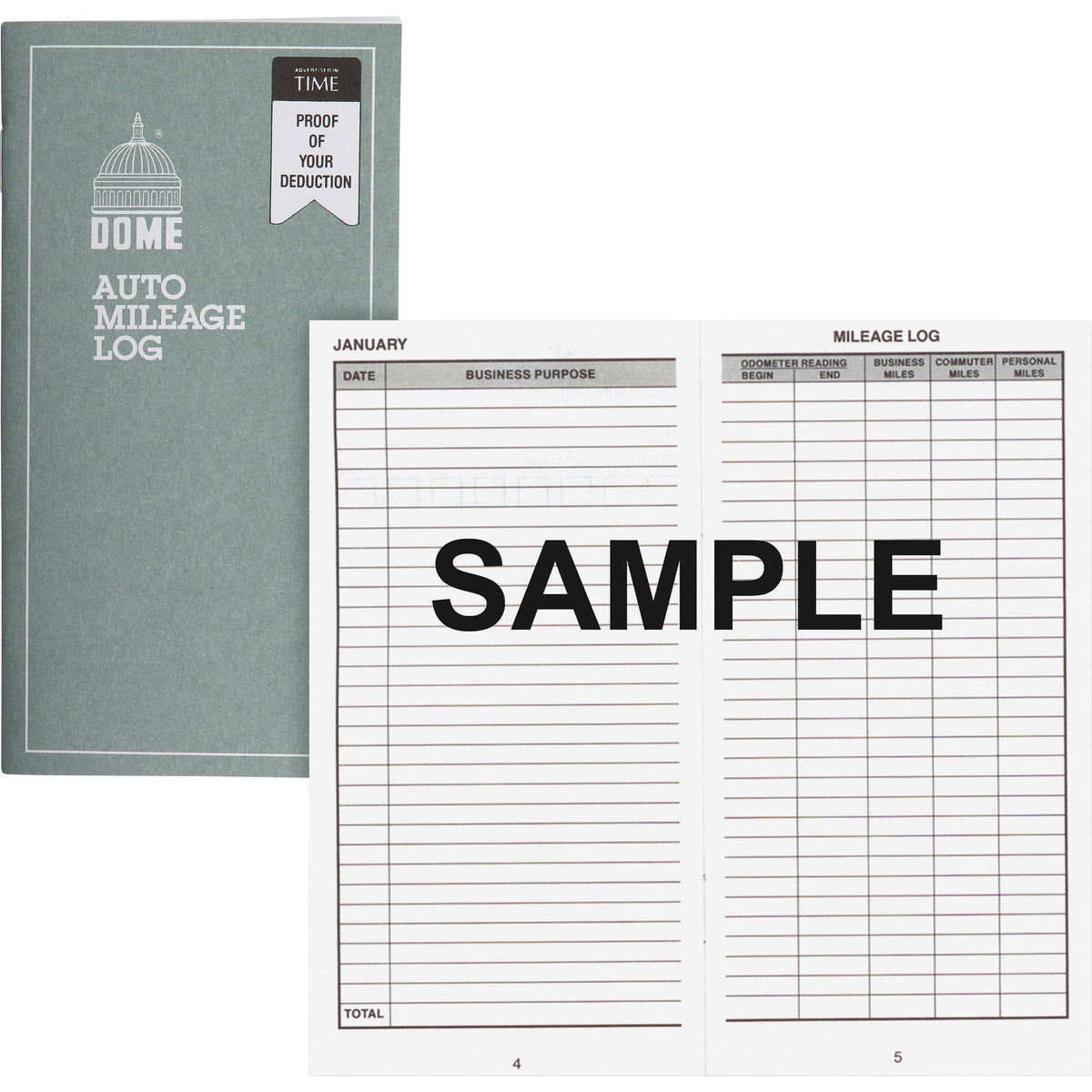 Dome Auto Mileage Log - 32 Sheet(s) - 3.25" x 6.25" Sheet Size - Gray - White Sheet(s) - Gray Print Color - Recycled - 1