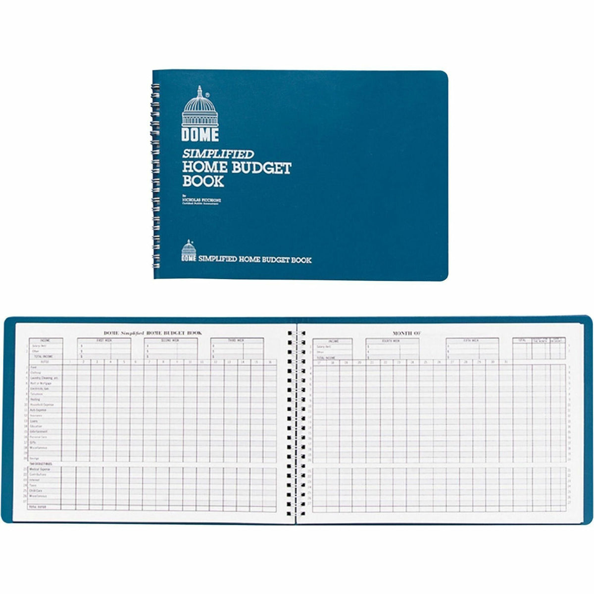 Dome Simplified Home Budget Book - 64 Sheet(s) - Wire Bound - 10.50" x 7.50" Sheet Size - White - White Sheet(s) - Blue 