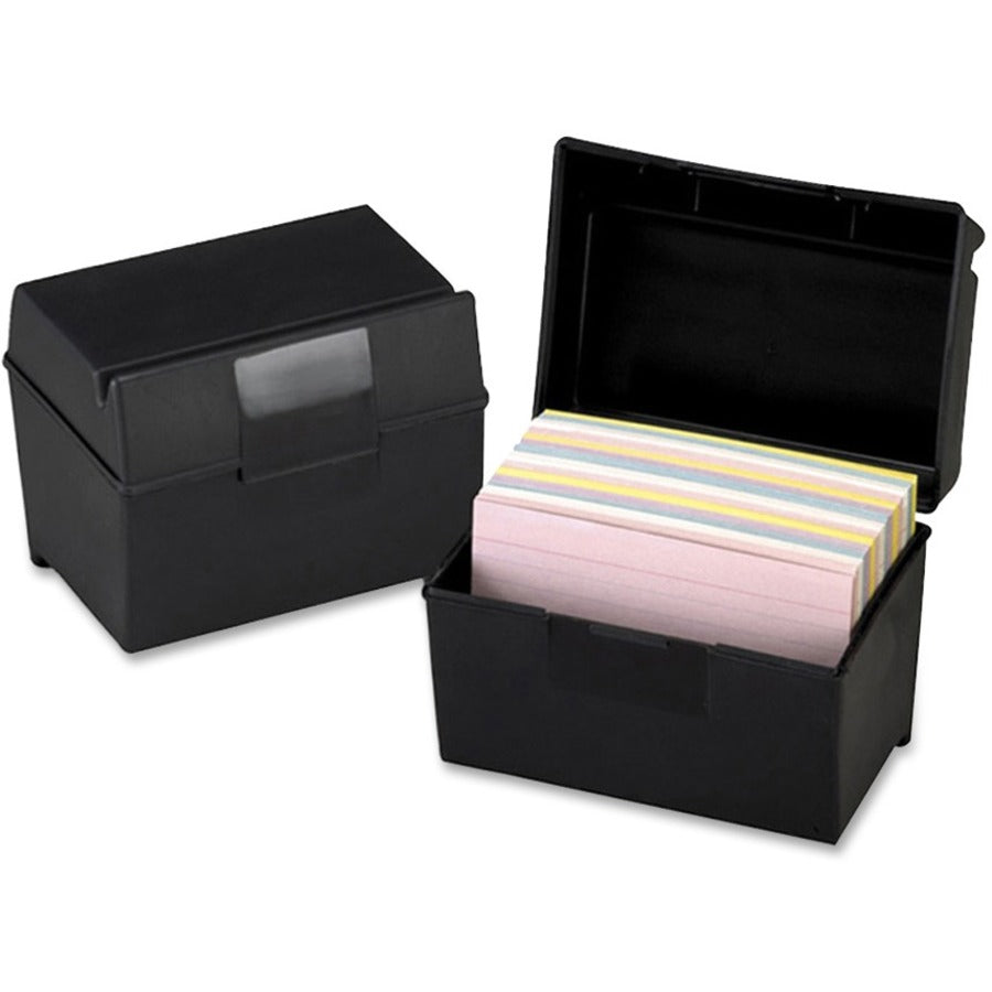 Oxford Plastic Index Card Boxes with Lids - External Dimensions: 6" Width x 4" Height - 400 x Card - Flip Top Closure - 