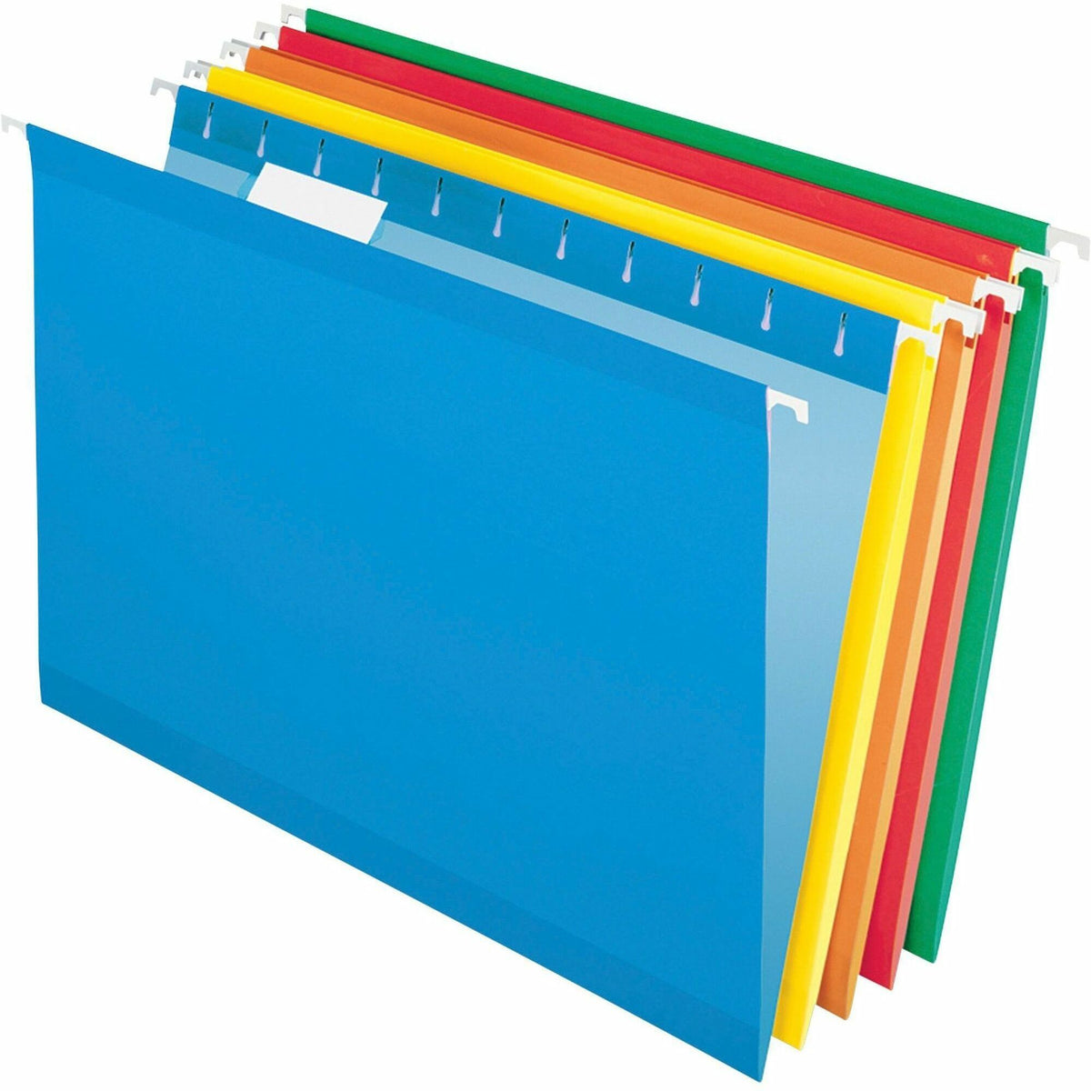 Pendaflex 1/5 Tab Cut Legal Recycled Hanging Folder - 8 1/2" x 14" - Blue, Red, Yellow, Orange, Green - Reinforced - 10%