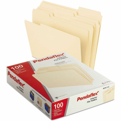 Pendaflex 1/3 Tab Cut Letter Hanging Folder - 8 1/2" x 11" - Top Tab Location - Assorted Tab Position - Manila - 100 / B