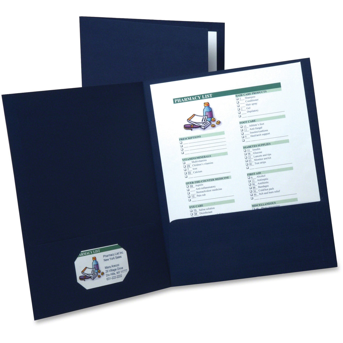 Oxford Letter Recycled Pocket Folder - 8 1/2" x 11" - 2 Internal Pocket - Linen - Navy Blue - 35% Recycled - 5 / Pack