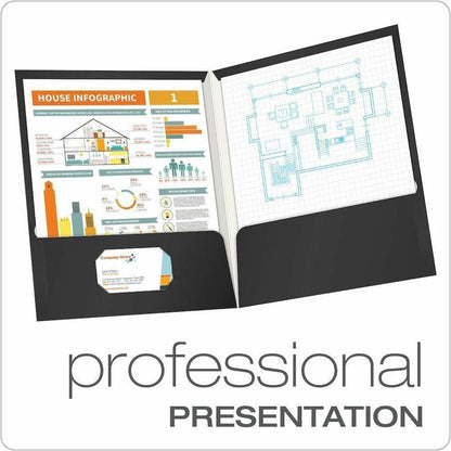 Oxford Showfolio Letter Pocket Folder - 8 1/2" x 11" - 100 Sheets Capacity - 2 Internal Pocket - Black - 25 / Box