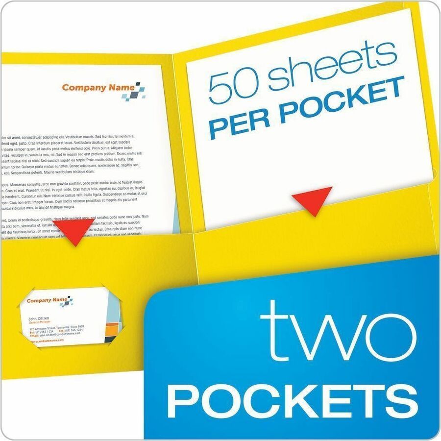 Oxford Letter Recycled Pocket Folder - 8 1/2" x 11" - 100 Sheets Capacity - 2 Internal Pocket - Paper, Leatherette - Yel