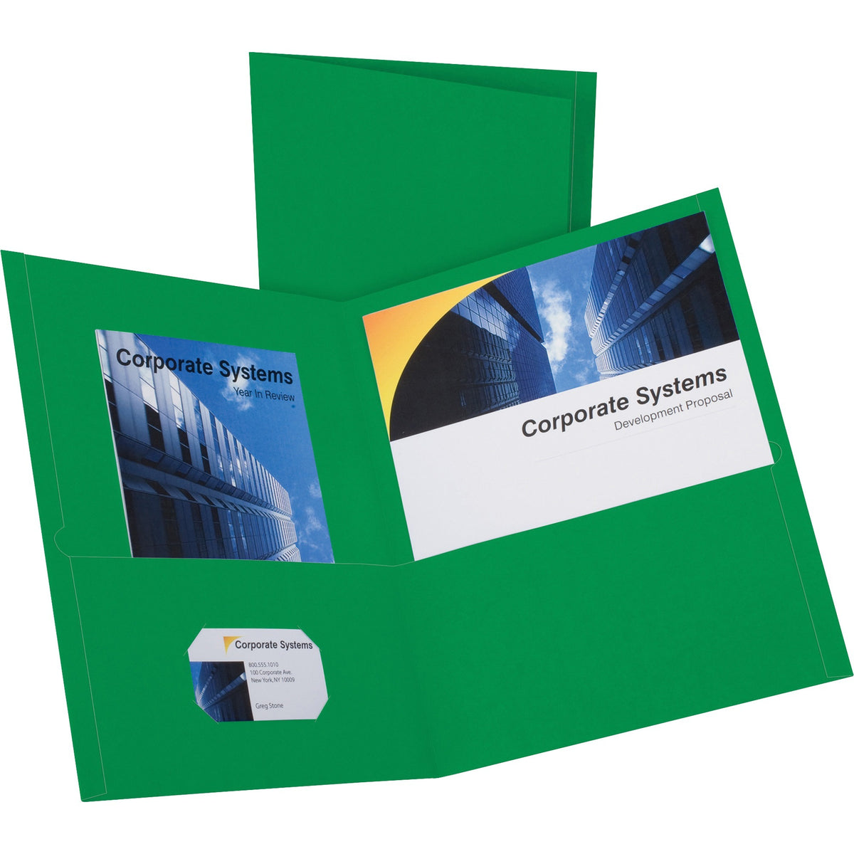 Oxford Letter Recycled Pocket Folder - 8 1/2" x 11" - 2 Internal Pocket - Leatherette - Hunter Green - Turned Edge - 10%