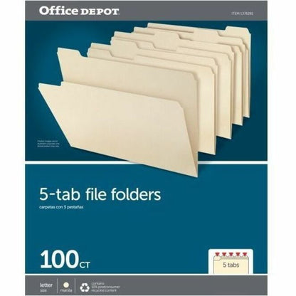 Pendaflex Essentials 1/5 Tab Cut Letter Recycled Top Tab File Folder - 8 1/2" x 11" - 3/4" Expansion - Top Tab Location 