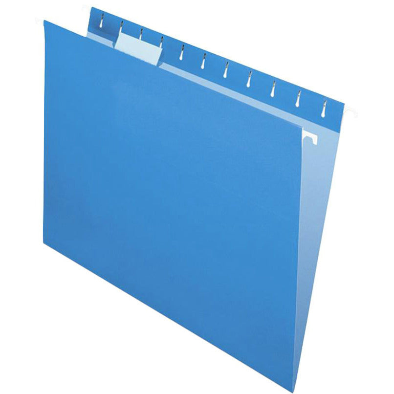Pendaflex Essentials 1/5 Tab Cut Letter Recycled Hanging Folder - 8 1/2" x 11" - Blue - 100% Recycled - 25 / Box