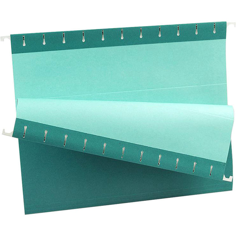 Pendaflex Essentials 1/5 Tab Cut Letter Recycled Hanging Folder - 8 1/2" x 11" - Teal - 100% Recycled - 25 / Box