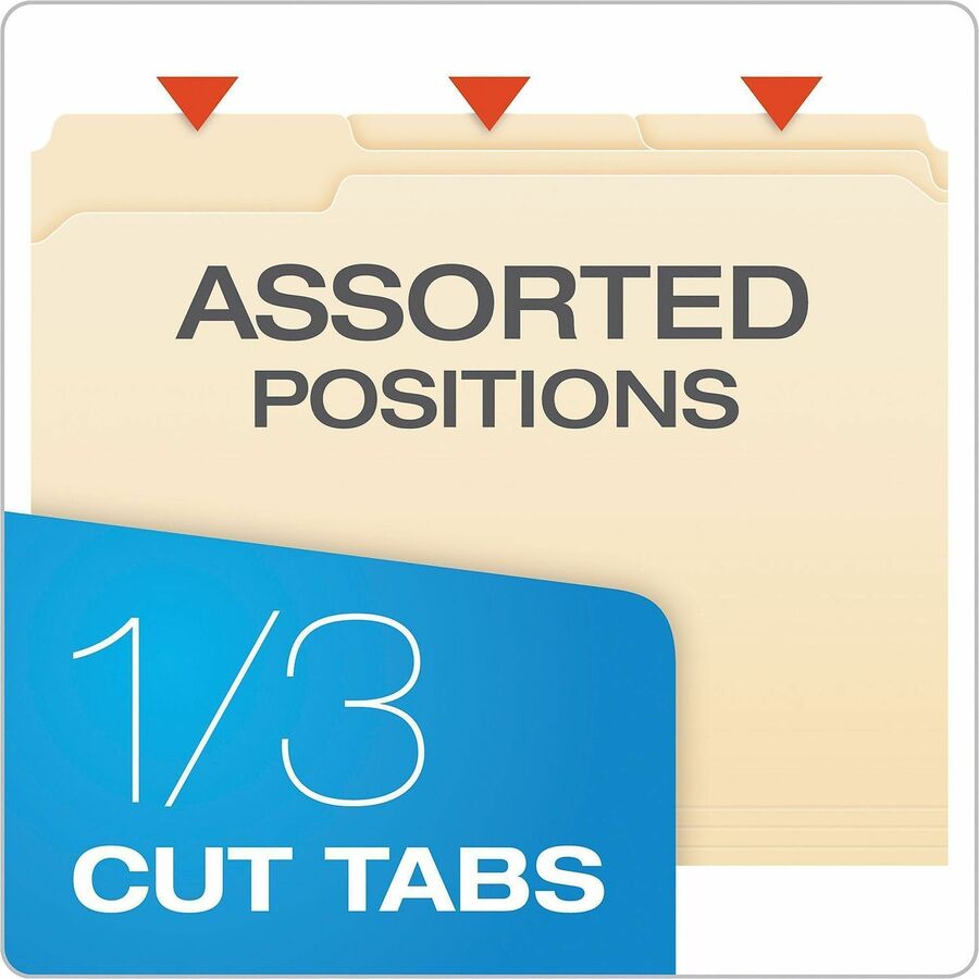 Pendaflex 1/3 Tab Cut Letter Top Tab File Folder - 8 1/2" x 11" - 1 Fastener - 2" for Folder - Top Tab Location - Assort