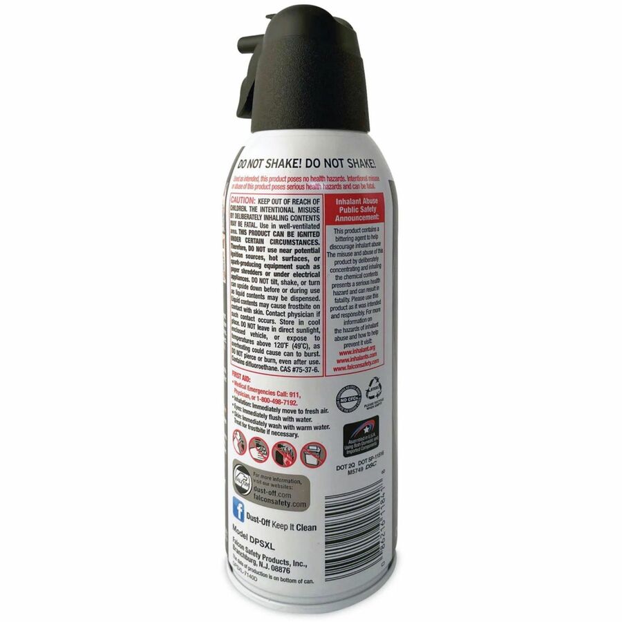 Falcon Dust-Off Compressed Gas Duster - Ozone-safe, Moisture-free - Black - 6 / Pack