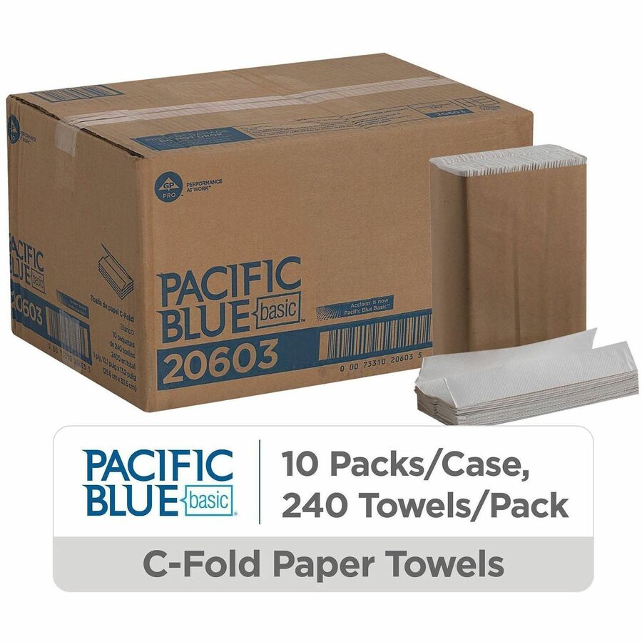 Pacific Blue Basic C-Fold Paper Towels - 10.10" Width x 12.70" Length - White - 240/Pack - 10 / Carton