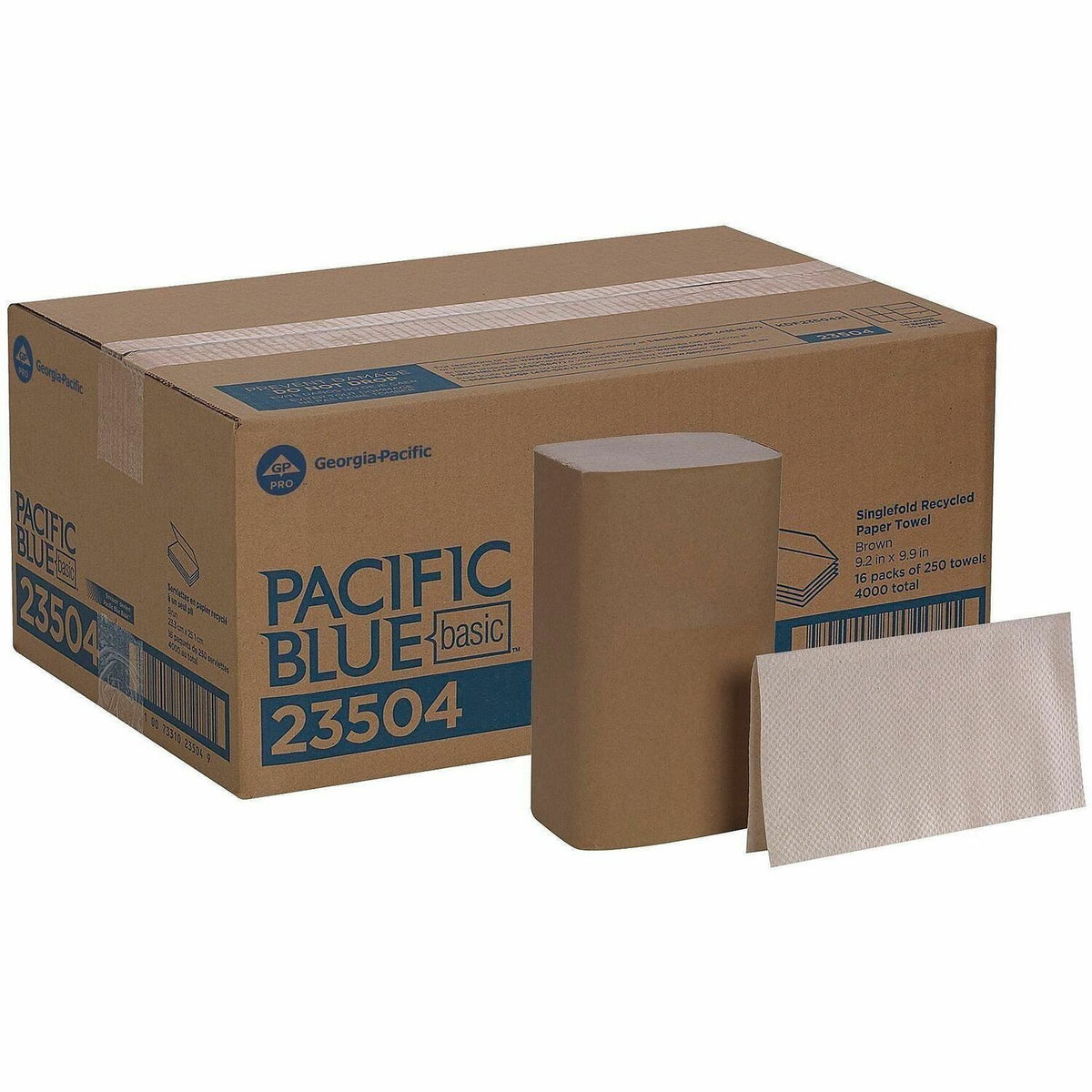 Pacific Blue Basic S-Fold Recycled Paper Towels - 9.25" Width x 10.25" Length - Natural - 250/Pack - 16 / Carton