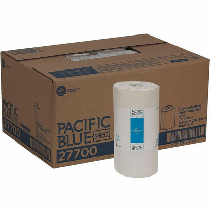 Pacific Blue Select Perforated Paper Towel Roll - 2 Ply - 8.80" Width x 11" Length - 250 Sheets/Roll - White - 12 / Cart