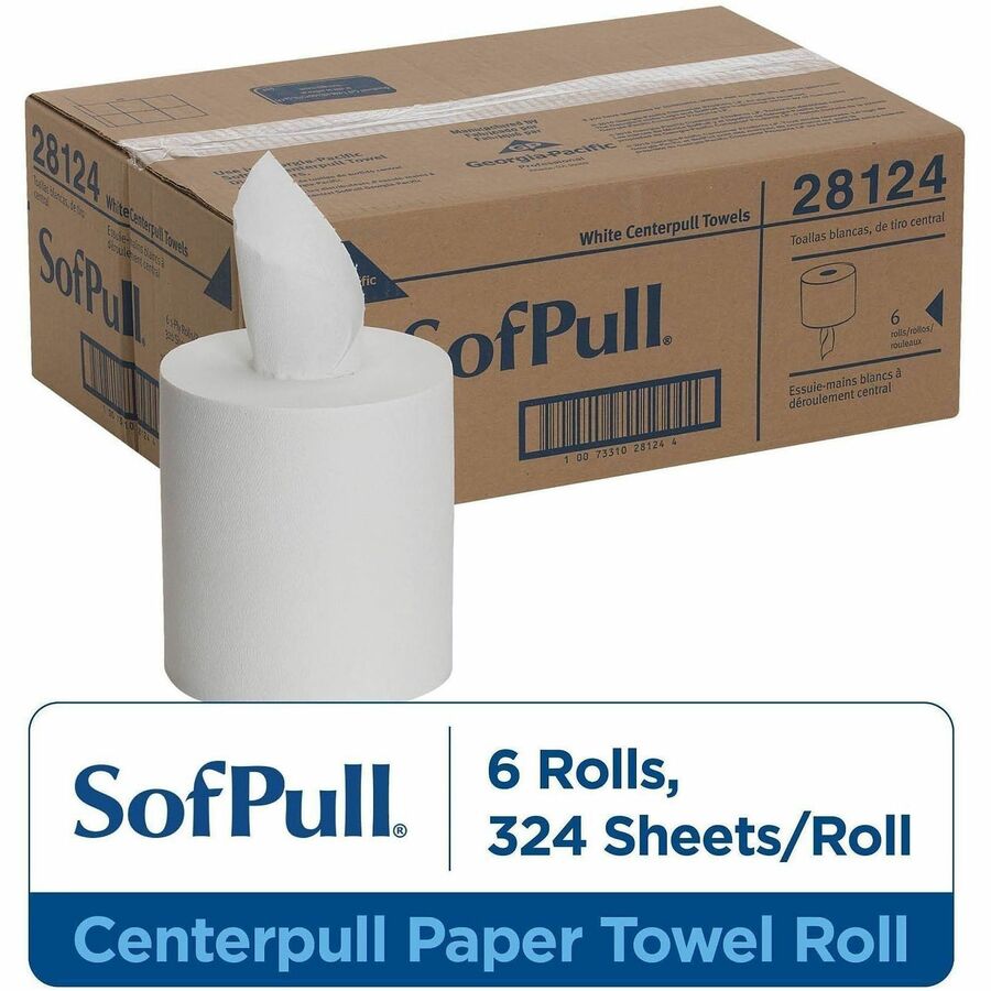 SofPull Centerpull Regular Capacity Paper Towels - 1 Ply - 15" Width x 7.80" Length - 320 Sheets/Roll - White - 6 / Cart