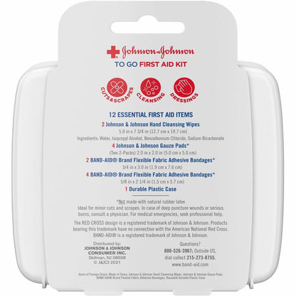 Johnson & Johnson First Aid to Go - 12 x Piece(s) - 4" Height x 4.5" Width x 1.3" Depth - White - 1 Each