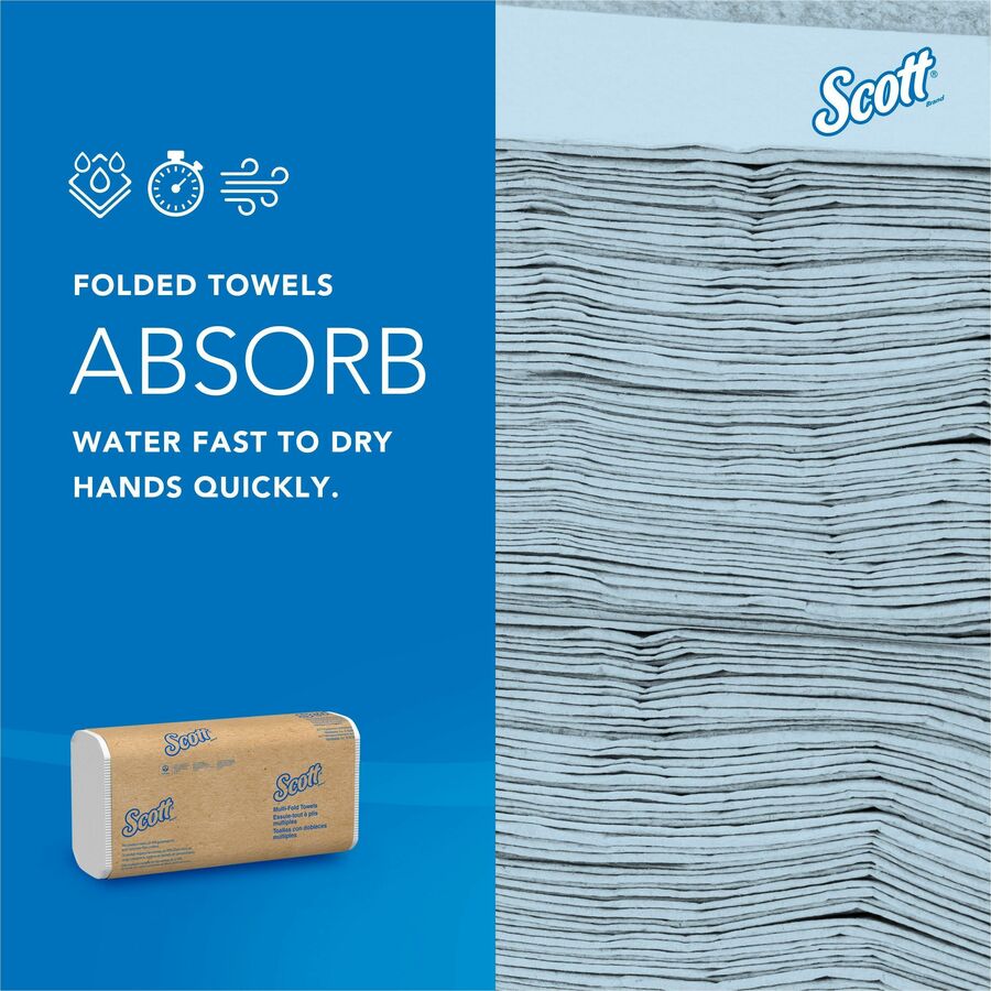 Scott® MultiFold Paper Towels - 9.20" Width x 9.40" Length - White - Paper - 250/Pack - 16 / Carton